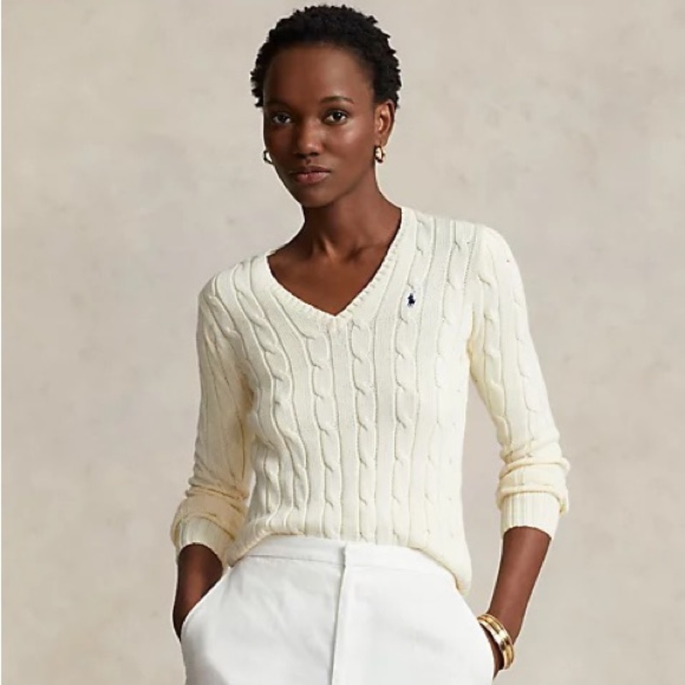 Ralph Lauren Cotton Cableknit V-neck Sweater